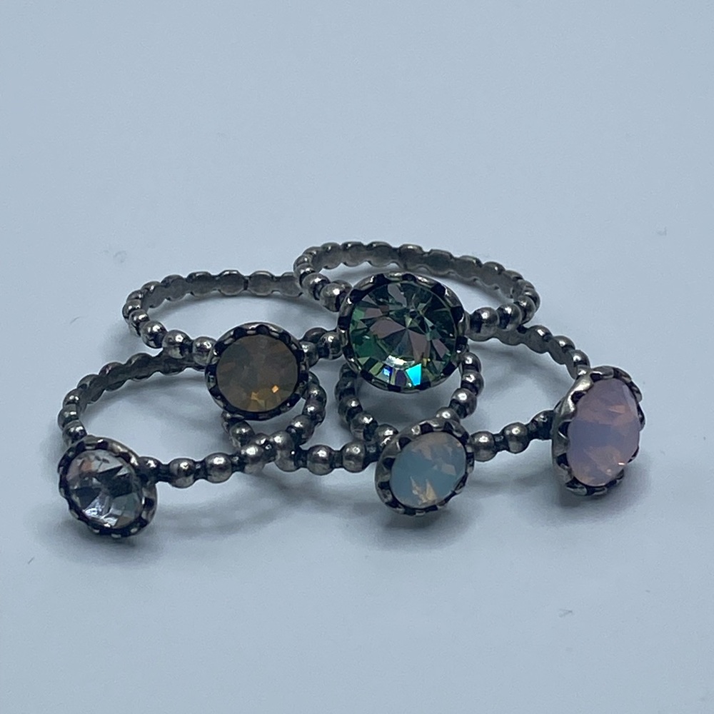 Club Monaco Set of 5 Stacking Pastel Jewel Rings Size 7